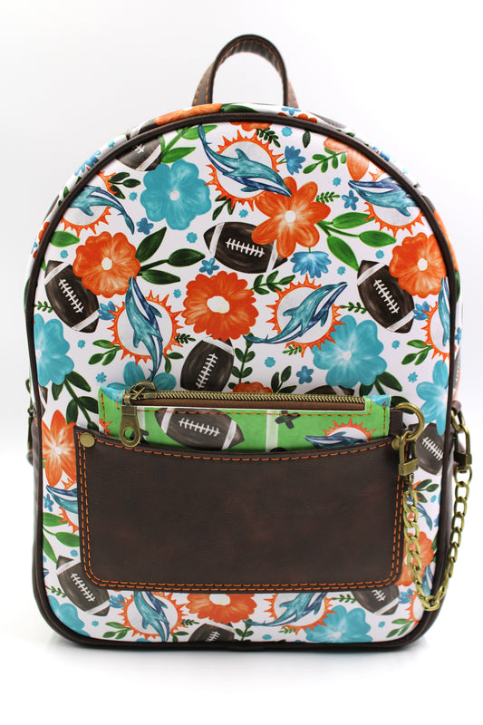 Dolphins Football Floral Mini Backpack