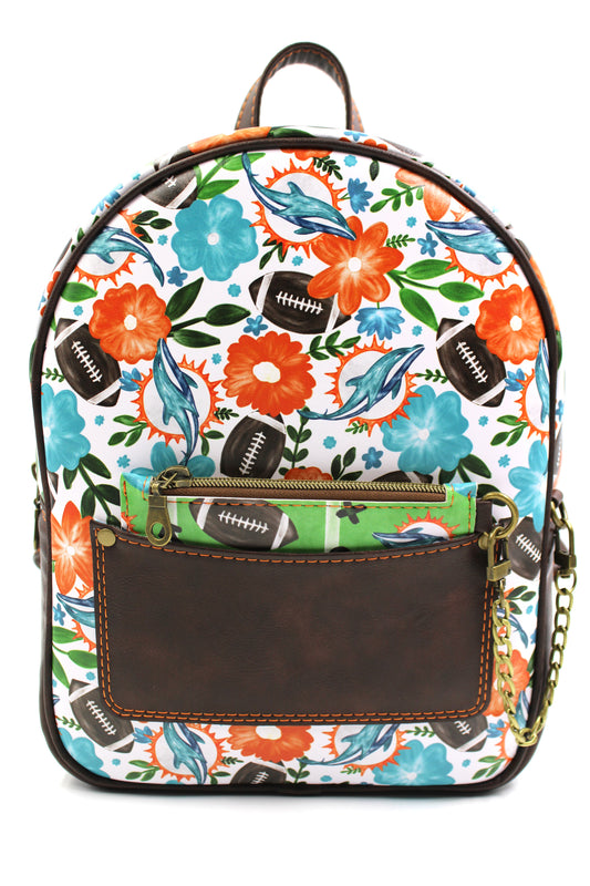Dolphins Football Floral Mini Backpack
